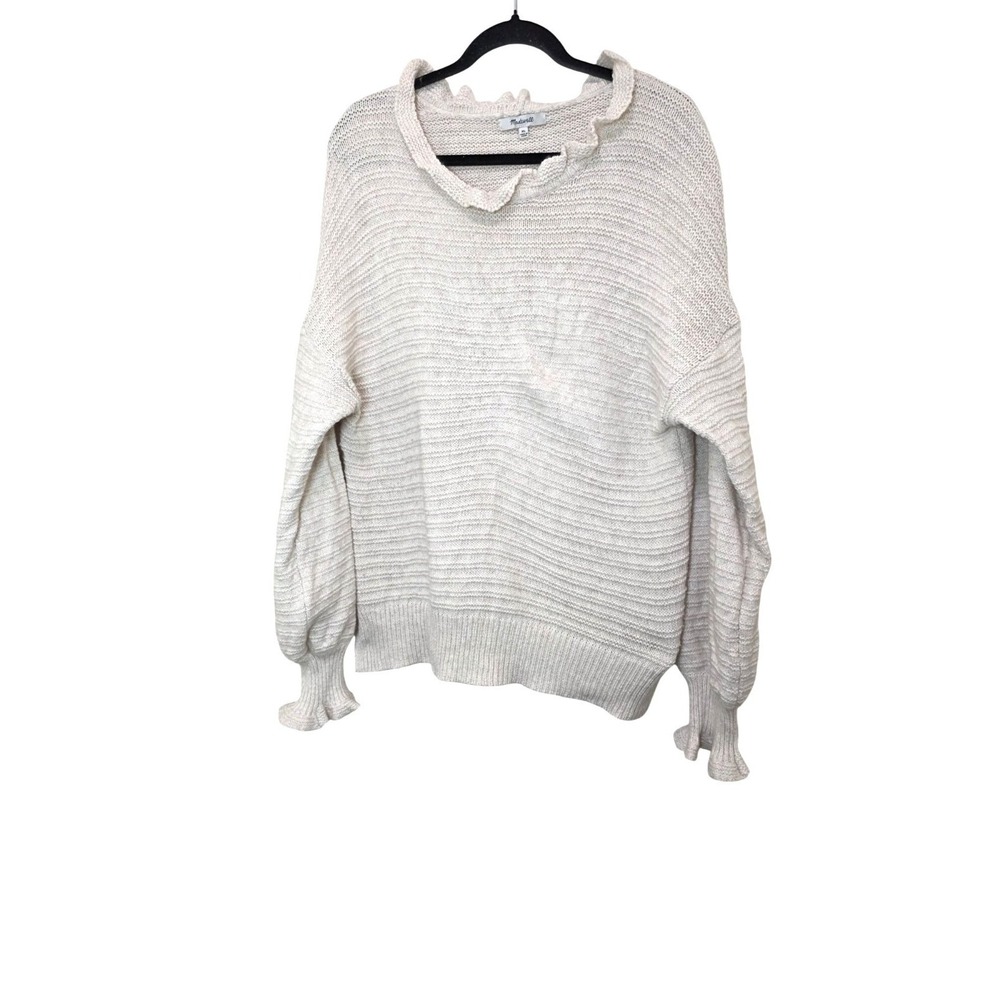 Madewell Womens XL Ivory Ruffle Neck & Cuff Knit Sweater Cotton Blend